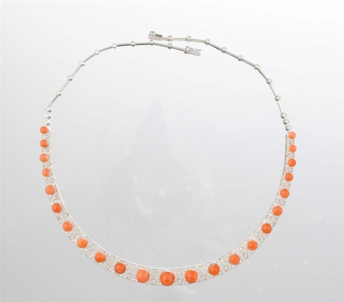 A CORAL AND DIAMOND NECKLACE.                     