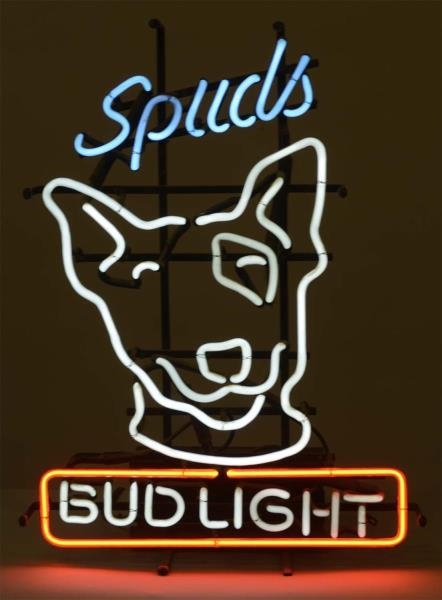 SPUDS DOG BUD LIGHT BEER NEON ADVERTISING SIGN   