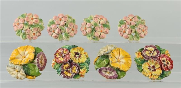 LOT OF 4: PAIRS OF C.I. FLORAL CURTAIN TIE-BACKS. 