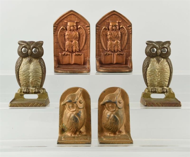 LOT OF 3: PAIRS OF CAST IRON ASSORTED OWL BOOKENDS