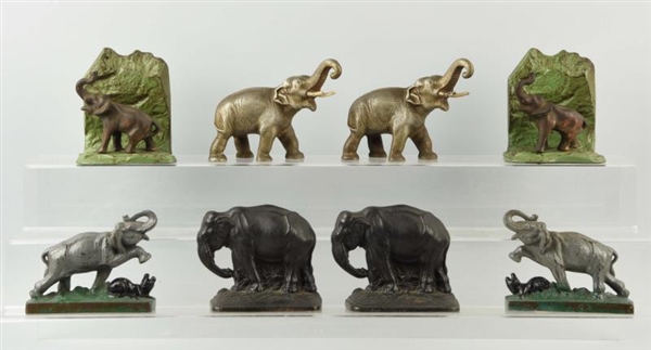 LOT OF 4: PAIRS OF CAST IRON ELEPHANT BOOKENDS.   