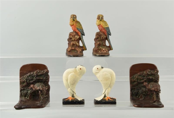 LOT OF 3: PAIRS OF CAST IRON BIRD BOOKENDS.       