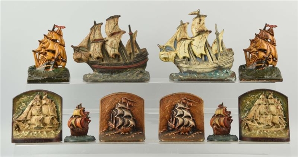 LOT OF 5: PAIRS OF CAST IRON GALLEON SHIP BOOKENDS