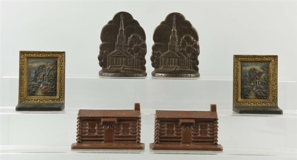 LOT OF 3: PAIRS OF C.I. ARCHITECTURAL BOOKENDS.   