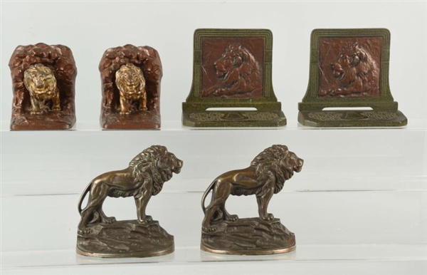 LOTOF 3: PAIRS OF CAST IRON LION BOOKENDS.        