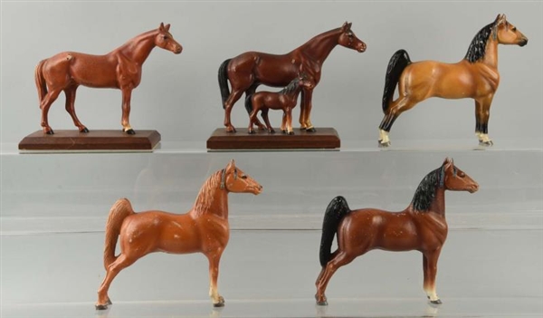 LOT OF 5: PAIRS OF CAST IRON HORSE FIGURAL IRON.  