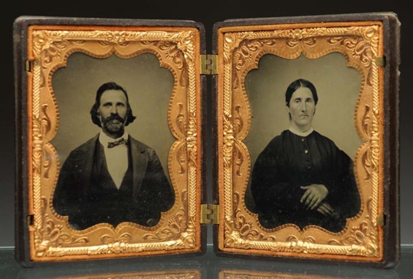 TIN TYPE WITH 2 IMAGES OF MAN & WIFE.             