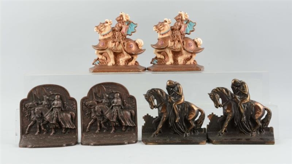 LOT OF 3 PAIRS:CAST IRON KNIGHTS ON HORSE BOOKENDS