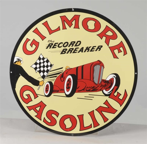 REPRODUCTION GILMORE GASOLINE ROUND TIN SIGN      