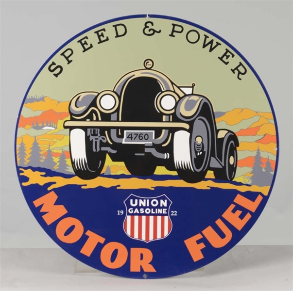 REPRODUCTION UNION GASOLINE ROUND TIN SIGN        