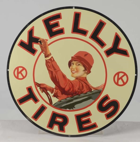 REPRODUCTION KELLY TIRES ROUND TIN SIGN           
