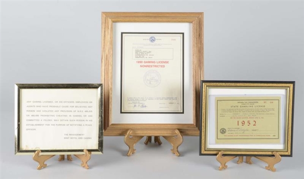 LOT OF 3: FRAMED NEVADA GAMING DOCUMENTS          