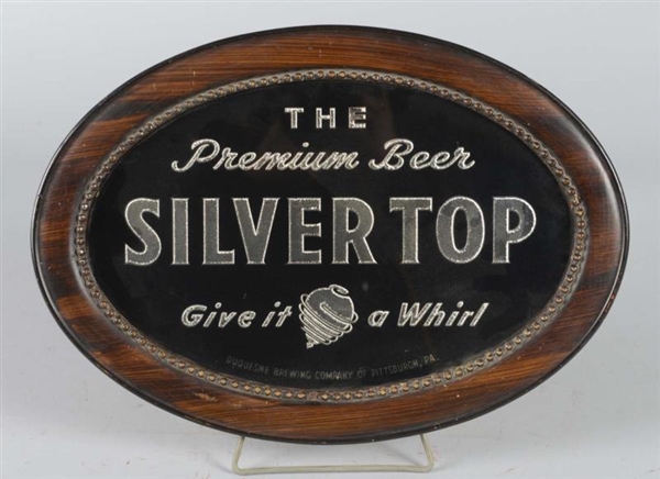 SILVER TOP BEER REVERSE GLASS OVAL SIGN           