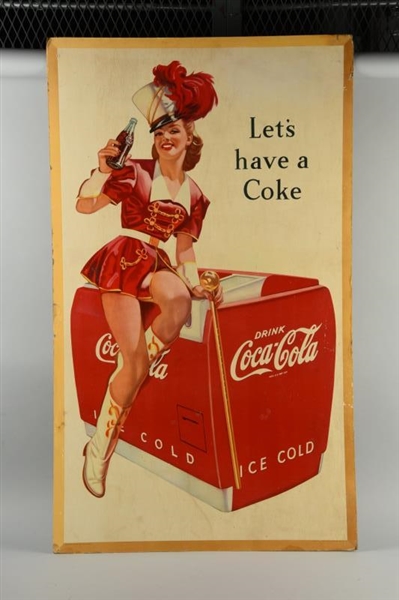 1940S COCA-COLA CARDBOARD LITHO ADVERTISING SIGN.