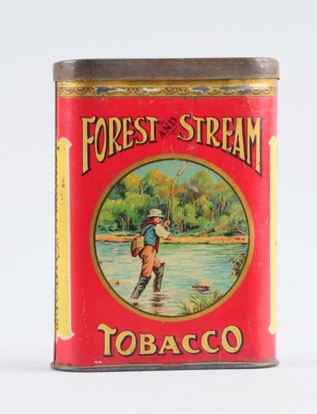 FOREST AND STREAM VERTICAL TOBACCO TIN.           