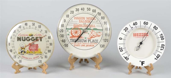 LOT OF 3: ROUND NEVADA CASINO THERMOMETERS        