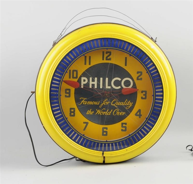1940-50’S PHILCO SPINNER NEON CLOCK.              