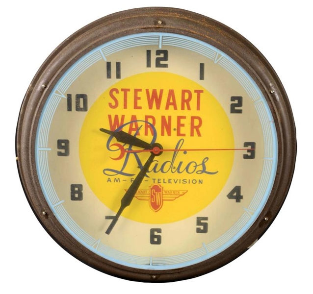1940-50’S STEWART WARNER RADIOS NEON CLOCK.       