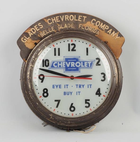 1930’S RARE CHEVROLET CLOCK.                      