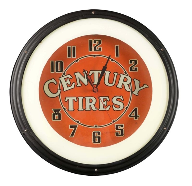 1930-40’S RARE CENTURY TIRES NEON CLOCK.          