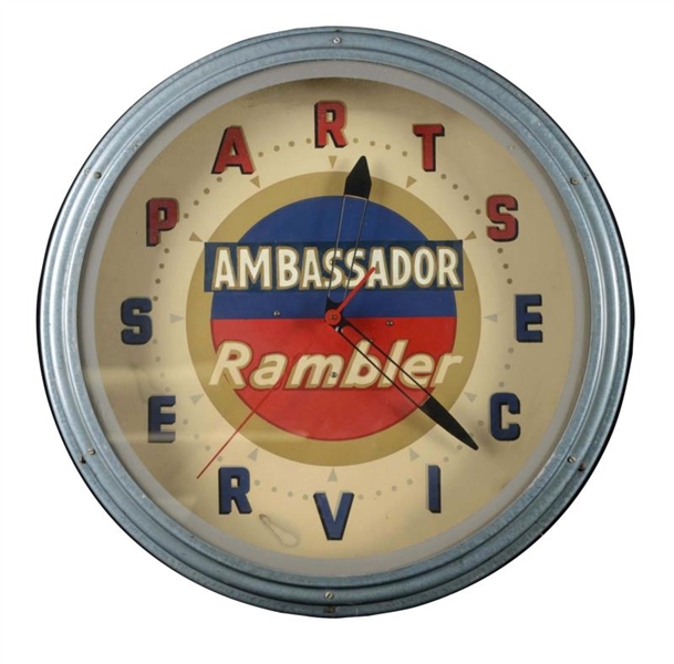 1958 RARE AMBASSADOR RAMBLER NEON CLOCK.          