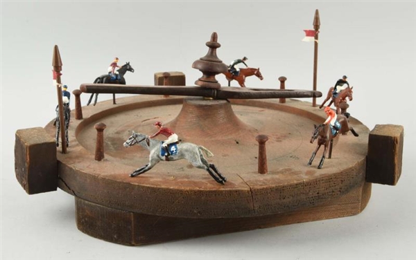 EARLY WOODEN HORSE RACE SPINNER GAME.             