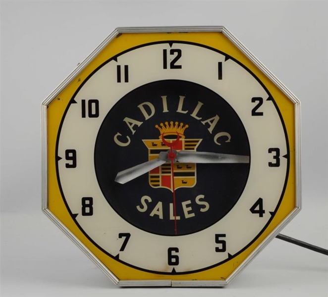 1950’S RARE CADILLAC SALES WITH CREST NEON CLOCK. 