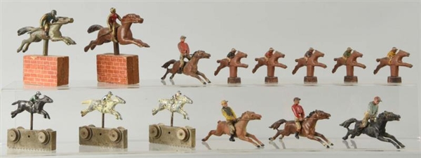 LOT OF CARNIVAL RACE HORSES WITH JOCKEYS.         