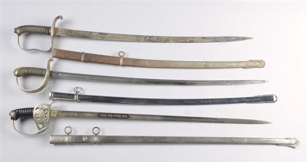 LOT OF 3: SWORDS WITH SCABBARDS.                  