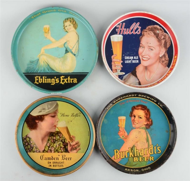 LOT OF 4:  BEER ADVERTISING TRAYS.                