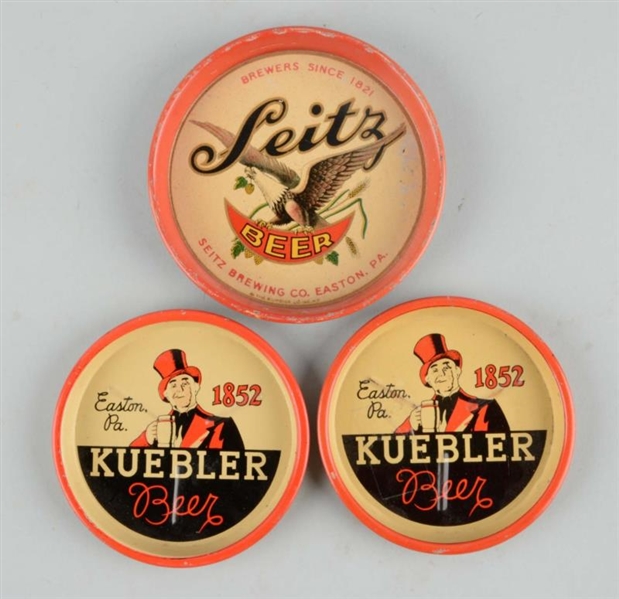LOT OF 3: SEITZ & KUEBLER BEER TIP TRAYS.         