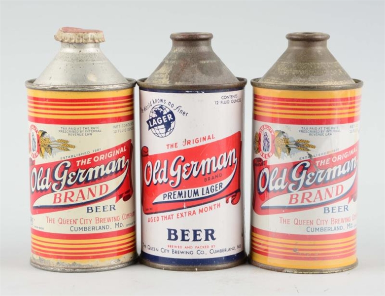 LOT OF 3: OLD GERMAN BEER CONE TOP CANS.          