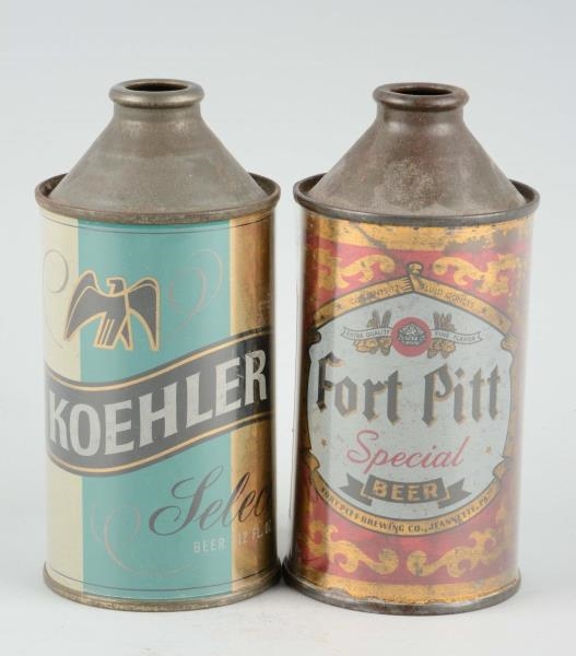 LOT OF 2: FORT PITT & KOEHLER CONE TOP BEER CANS. 