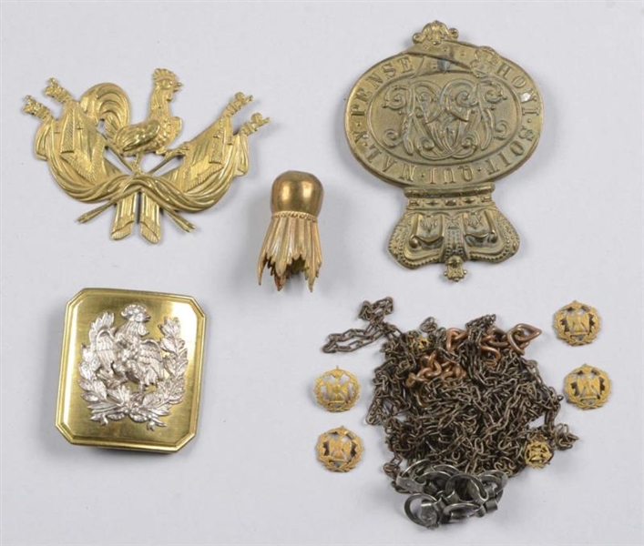 LOT OF 5:  ASSORTED BRASS BUCKLES AND ORMOLU.     