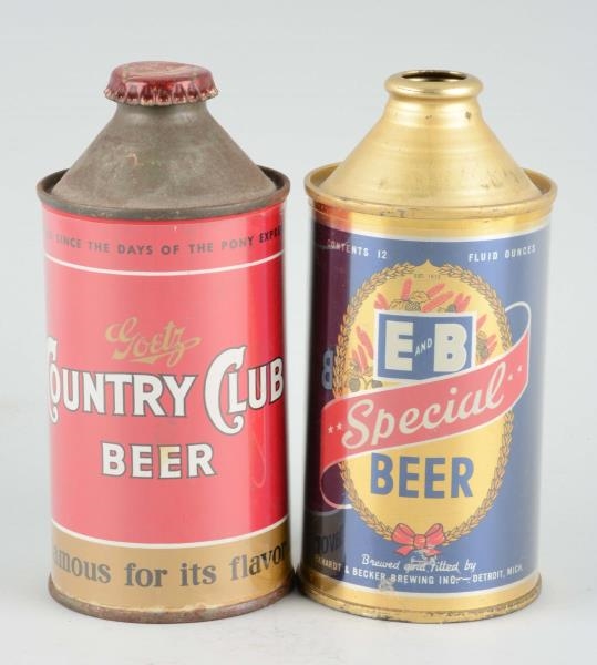 LOT OF 2: E&B & COUNTRY CLUB BEER CONE TOP CANS.  