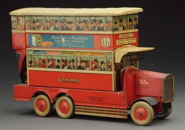 RARE ENGLISH HUNTLEY & PALMERS BUS BISCUIT TIN.   