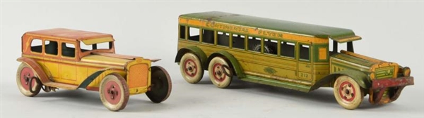 LOT OF 2: AMERICAN TIN LITHO WIND UP VEHICLE TOYS.