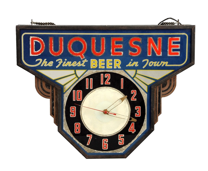 DUQUESNE BEER REVERSE GLASS LIGHT-UP CLOCK.       