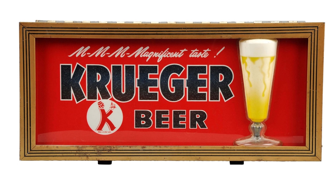KRUEGER BEER REVERSE GLASS LIGHT-UP CABINET SIGN. 