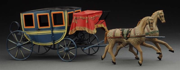 EARLY FRENCH HORSE DRAWN CARRIAGE TOY.            