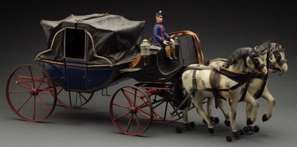 EARLY FRENCH HANDPAINTED HORSE DRAWN CARRIAGE.    