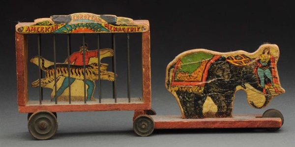 ELEPHANT DRAWN PAPER ON WOOD CIRCUS CAGE ON WHEELS
