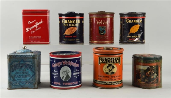 LOT OF 8: ASSORTED TOBACCO TINS.                  