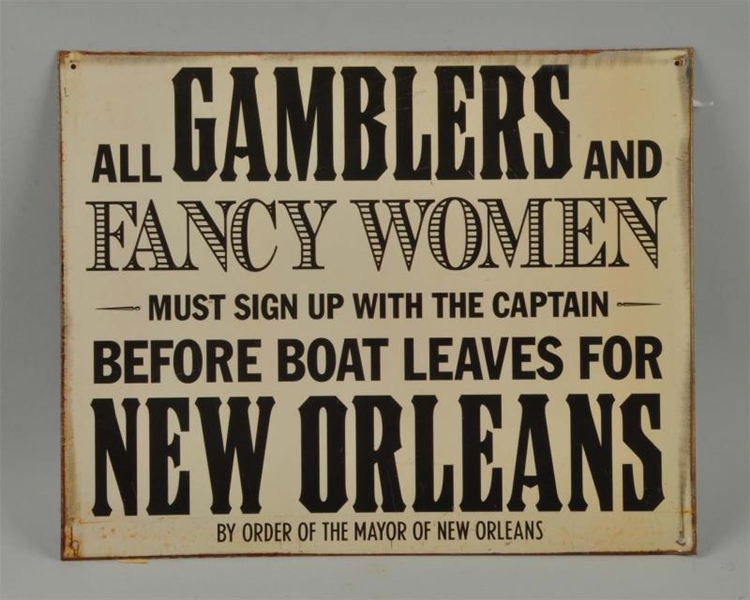 NEW ORLEANS GAMBLERS TIN SIGN.                    