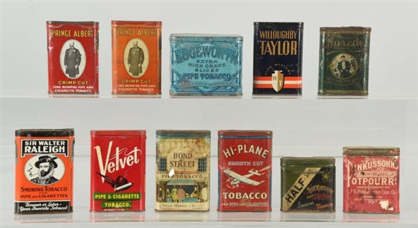 LOT OF 11: ASSORTED TOBACCO TINS.                 