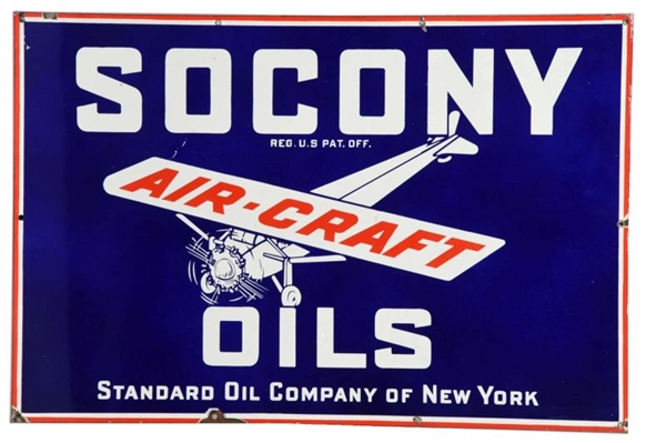 SOCONY AIR-CRAFT OILS W/ PLANE PORCELAIN SIGN.    