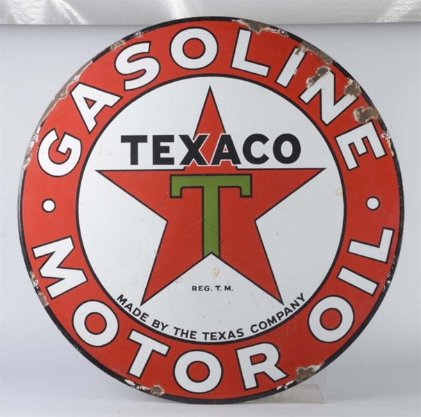 TEXACO (BLACK T) GASOLINE & MOTOR OIL SIGN        