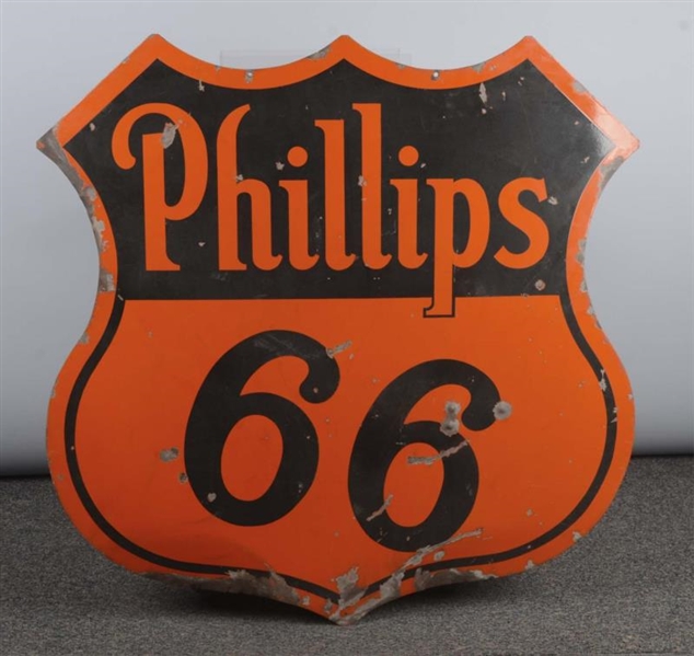 PHILLIPS 66 DOUBLE SIDED PORCELAIN SHIELD SIGN    