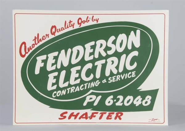 FENDERSON ELECTRIC SINGLE SIDED TIN SIGN          