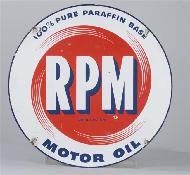 RPM MOTOR OIL DOUBLE SIDED PORCELAIN SIGN         